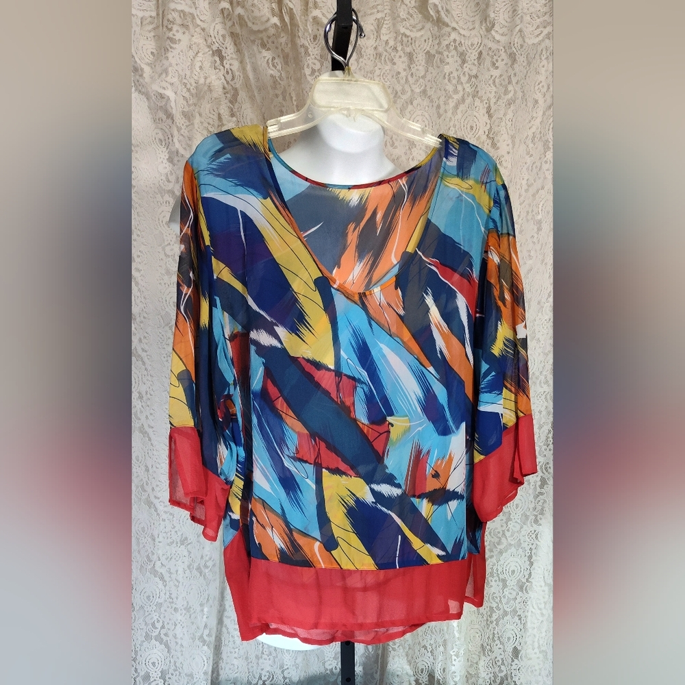 Peter Nygard Colorful Abstract Silk  Women's Top
